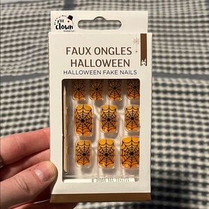 NWT Halloween Fake Nails - Orange and Black Spider Web Design